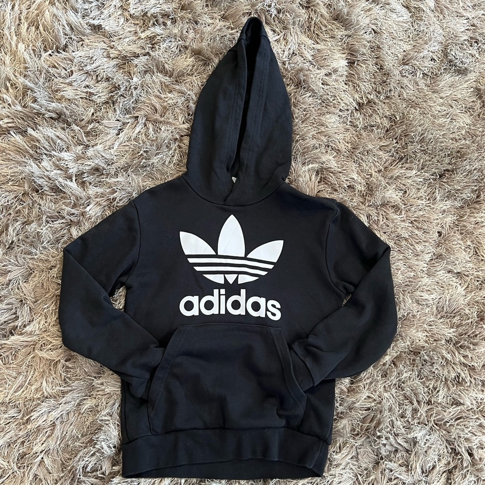 Adidas Trefoil Hoodie in Black with White Logo size XS(7/8) Boys